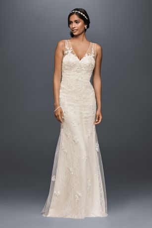 Appliqued Tulle Sheath Wedding Dress