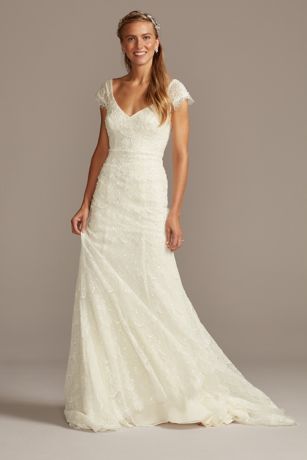 As Is Beaded Lace Cap Sleeve Wedding Dress