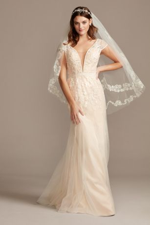 As Is Floral Applique Cap Sleeve Wedding Dress