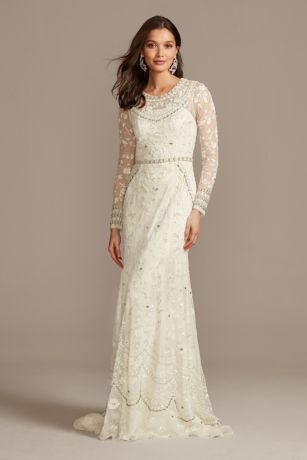 As Is Illusion Long Sleeve Beaded Wedding Dress