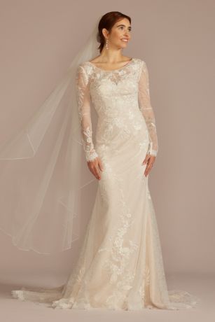 Allover Lace Long Sleeve Sheath Wedding Dress