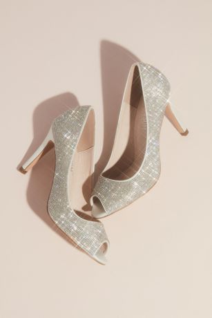 Allover Crystal Embellished Peep Toe Heels