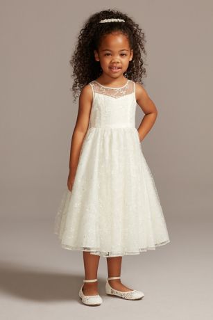 Allover Sequin Floral Lace Tank Flower Girl Dress