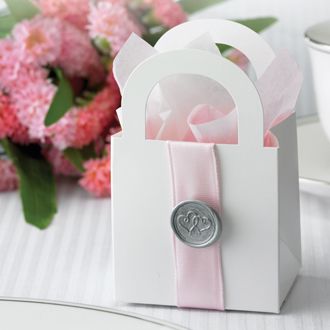 White Favor Boxes with Pink Ribbon Kit Pack of 50