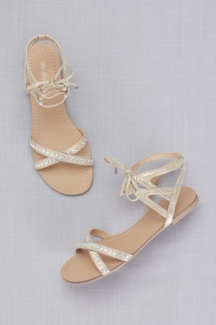 Ankle-Tie Jeweled Crisscross Sandals