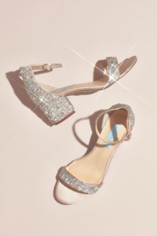 Allover Embellished Iridescent Block Heel Sandals