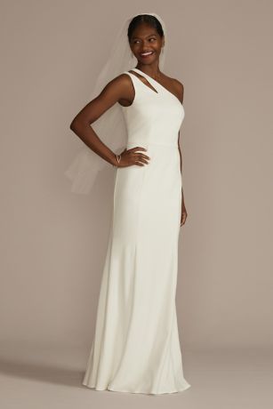 As Is One-Shoulder Crepe Sheath Wedding Dress