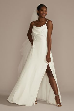 As Is Cowl Neck Crepe Scoop Back Wedding Dress