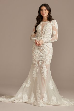 As Is Illusion Sequin Applique Wedding Dress