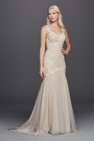 As Is Petite Beaded Venice Scalloped Wedding Dress