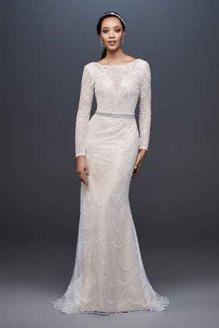 Allover Sequin Art Deco Sheath Wedding Dress