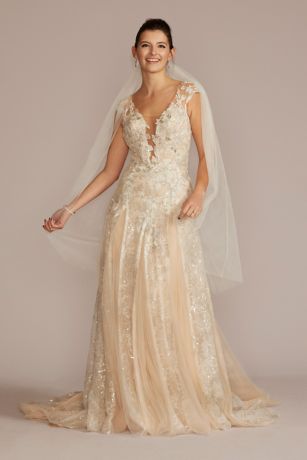 As Is Illusion Embellished Drop Waist Wedding Gown