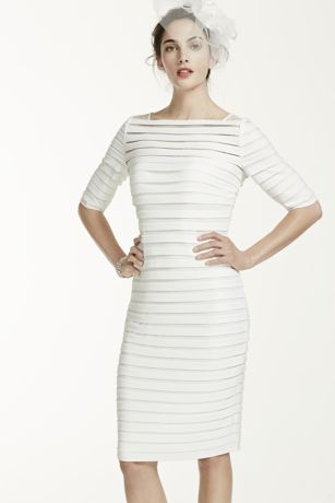 3/4 Sleeve Illusion Band Horizontal Striped Dress