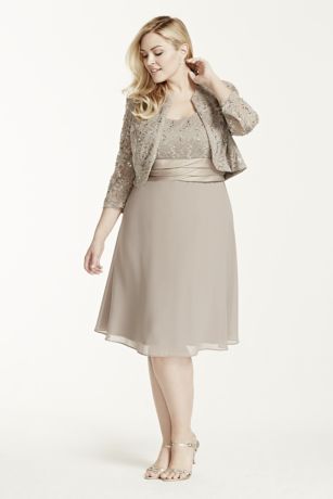 3/4 Sleeve Lace Jacket Dress with Chiffon Skirt