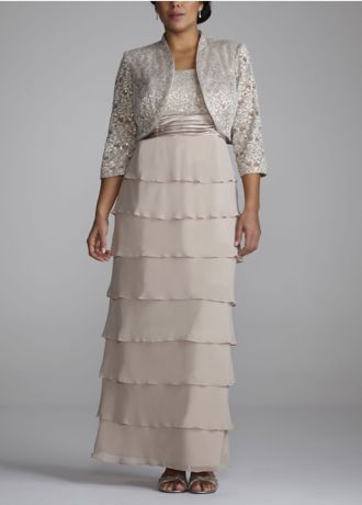 3/4 Sleeve Lace Jacket Dress with Tiered Skirt