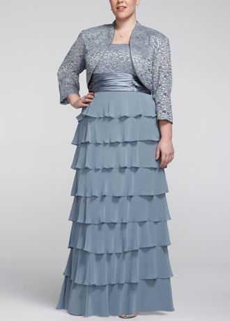 3/4 Sleeve Lace Jacket Dress with Tiered Skirt