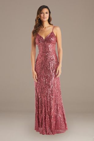 Allover Geometric Patterned Sequin Sheath Gown