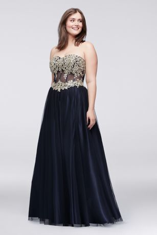 Appliqued Illusion Corset Ball Gown