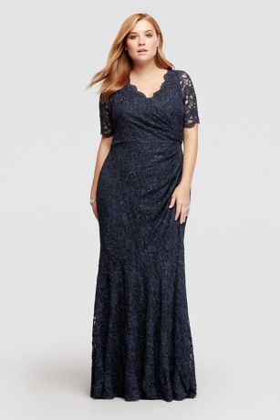 Allover Lace Elbow Sleeved Dress with Scallop Trim