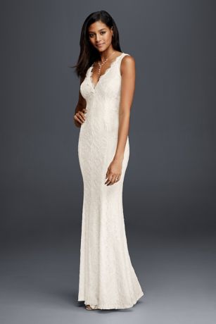 Allover Lace V-Neck Sheath Wedding Dress