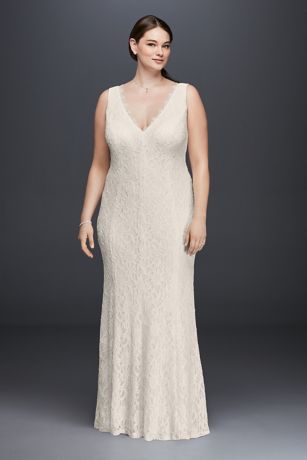 Allover Lace V-Neck Sheath Wedding Dress