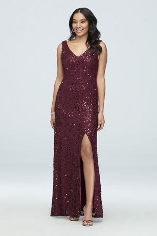 Allover Sequin Plunging V-Neck Knit Sheath Dress