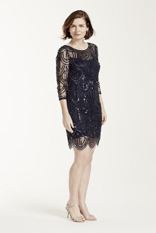 3/4 Sleeve Scallop Beaded Sheath