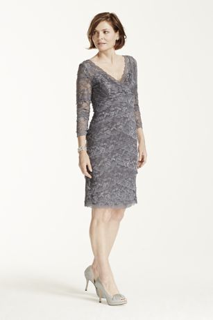 3/4 Sleeve Beaded Stretch Lace Dress