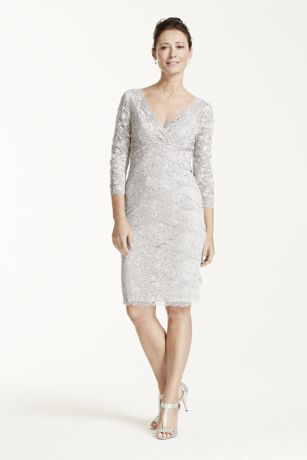 3/4 Sleeve Beaded Stretch Lace Dress