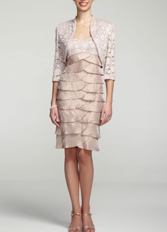 3/4 Sleeve Lace Jacket Dress with Tiered Skirt