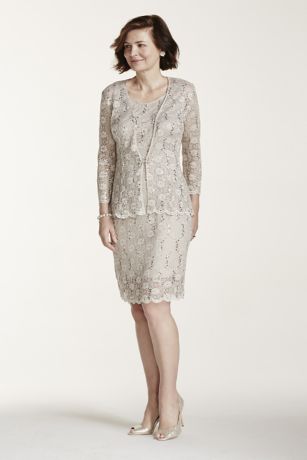 3/4 Sleeve Jacket Dress with Brooch Closure