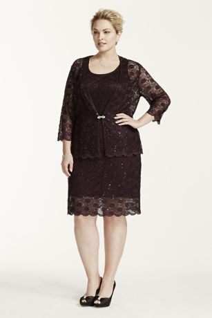 3/4 Sleeve Jacket Dress with Brooch Closure