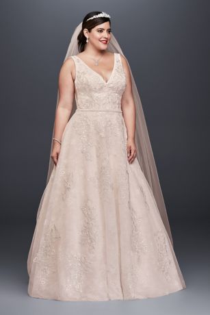 Appliqued Tulle-Over-Lace A-Line Wedding Dress