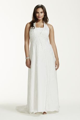 A-Line Lace Plus Size Wedding Dress with Beading