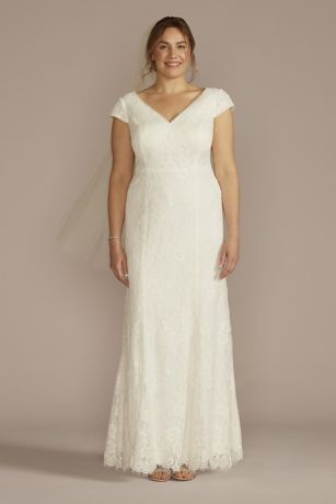 Allover Lace Cap Sleeve Mermaid Wedding Dress