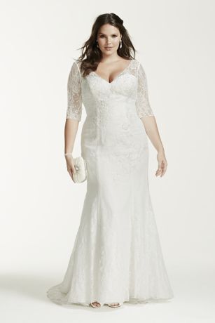 3/4 Sleeve All Over Lace Trumpet Wedding Dress