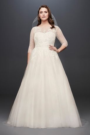 3/4 Sleeve Wedding Dress with Lace and Tulle Skirt