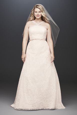 Allover Embroidered Lace Y-Neck Wedding Dress