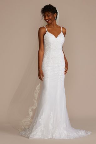 Appliqued Lace-Up Spaghetti Strap Wedding Dress