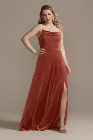 Velvet Cowl Neck Spaghetti Strap Dress