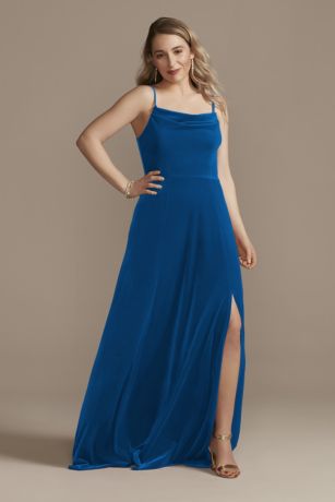 Velvet Cowl Neck Spaghetti Strap Dress