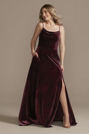 Velvet Cowl Neck Spaghetti Strap Dress