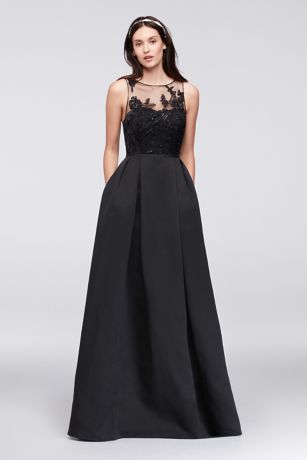 Appliqued Illusion Faille Bridesmaid Dress