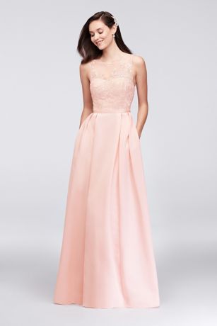 Appliqued Illusion Faille Bridesmaid Dress