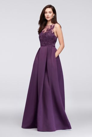 Appliqued Illusion Faille Bridesmaid Dress