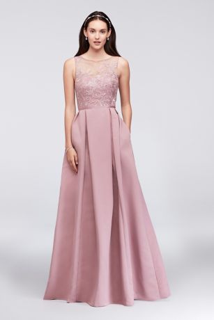 Appliqued Illusion Faille Bridesmaid Dress