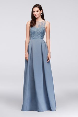 Appliqued Illusion Faille Bridesmaid Dress