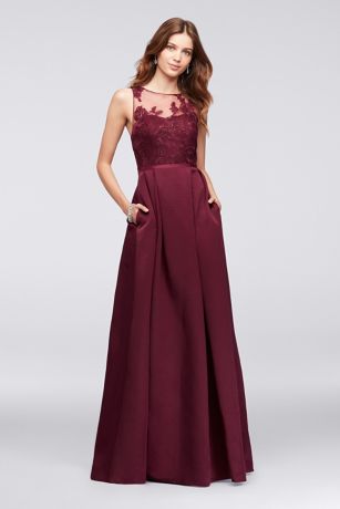 Appliqued Illusion Faille Bridesmaid Dress