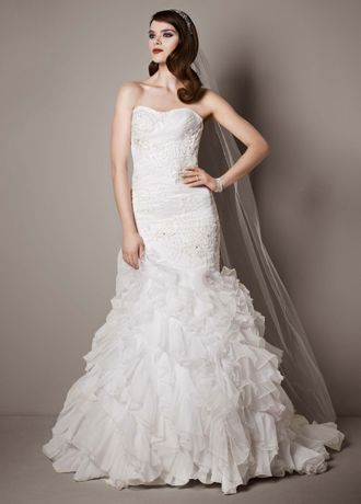 Wedding Gown with Lace Appliques and Ruffled Skirt