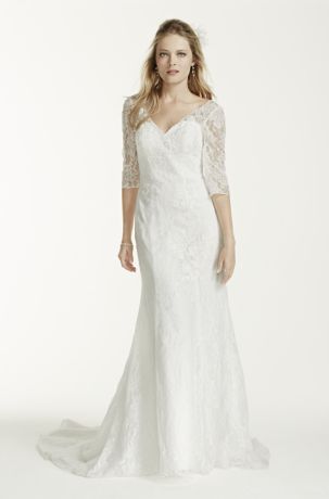 3/4 Sleeve All Over Lace Trumpet Wedding Dress